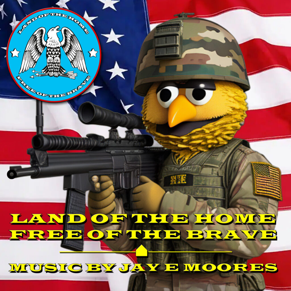 Land of the home. Free of the brave. Music by Jay E Moores